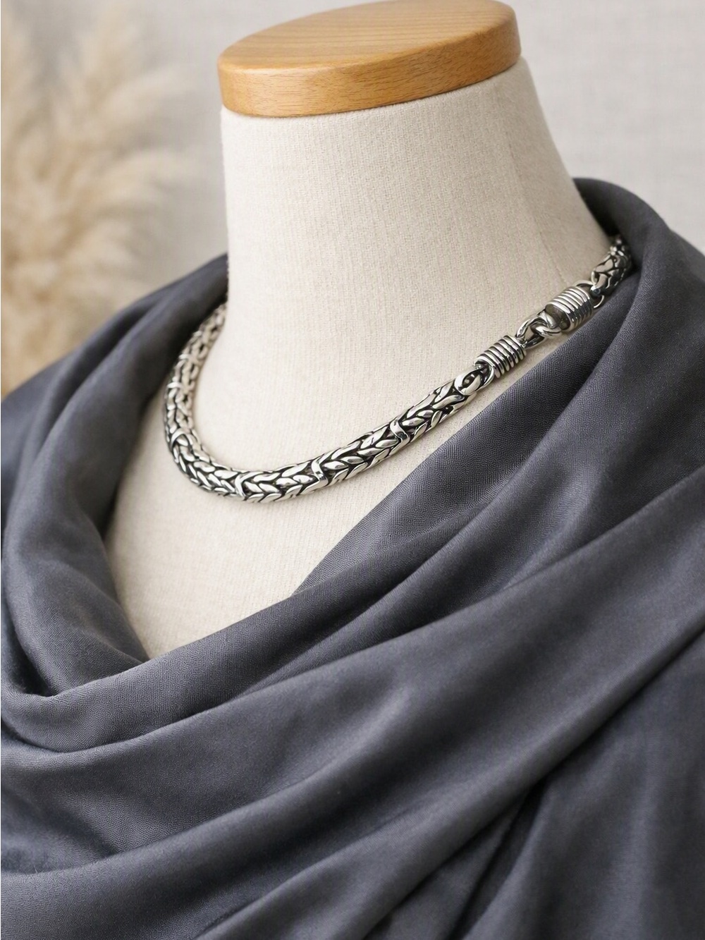 Heavy 61.6g Solid 925 Sterling Silver Byzantine Chain Necklace – 16” Woven Link